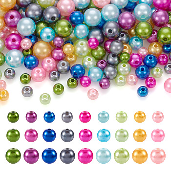 Pandahall 540Pcs 27 Style Spray Painted ABS Plastic Imitation Pearl Beads, Round, Mixed Color, 6~10x5.5~9.5mm, Hole: 1.8~2mm, 20pcs/style