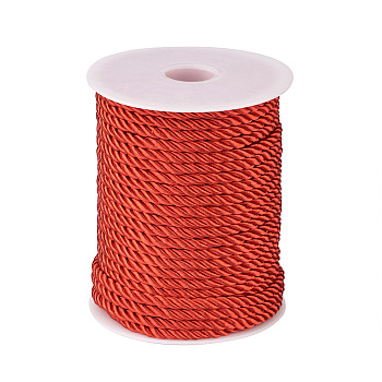 3-Ply Polyester Cords, Binding Rope with Decorative Rope, Plastic Clasp Hand Cord, Red, 5mm, 30m/roll
