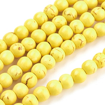 Synthetic Turquoise Beads Strands, Dyed, Round, Gold, 6mm, Hole: 1.2mm, about 67pcs/strand, 15.75 inch