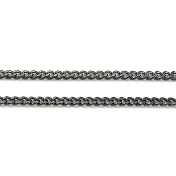 Brass Twisted Chains, Curb Chains, Diamond Cut, Unwelded, Faceted, with Spool, Oval, Lead Free & Cadmium Freem, Gunmetal, 3x2x0.6mm, about 301.83 Feet(92m)/roll