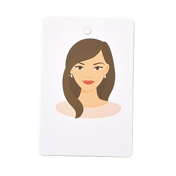 Paper Earring Display Cards, Earring Holder Cards, Rectangle with Girl Pattern, Bisque, 9x6x0.03cm, Hole: 5mm and 1mm