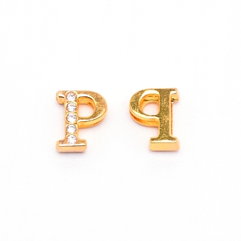 Alloy Slide Charms, with Crystal Rhinestone and Initial Letter A~Z, Letter.P, P: 11.5x9.5x4mm, Hole: 1.5x8mm