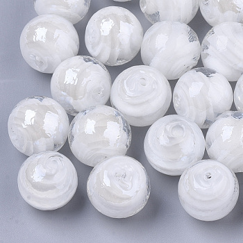 Handmade Lampwork Beads, Pearlized, Round, White, 14mm, Hole: 1.5mm