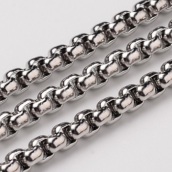 304 Stainless Steel Venetian Chains Box Chains, Unwelded, Stainless Steel Color, 5x5mm
