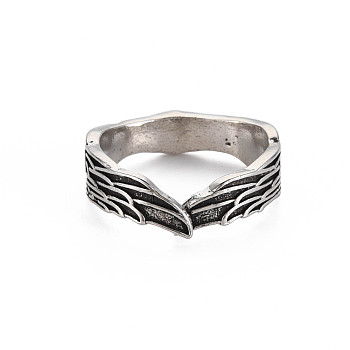 Wing Shape Open Cuff Ring, Tibetan Style Alloy Jewelry for Women, Cadmium Free & Lead Free, Antique Silver, US Size 10 1/2(20.1mm)
