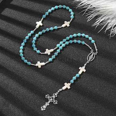 Synthetic Turquoise Rosary Bead Necklaces(NJEW-TA00122-02)-2