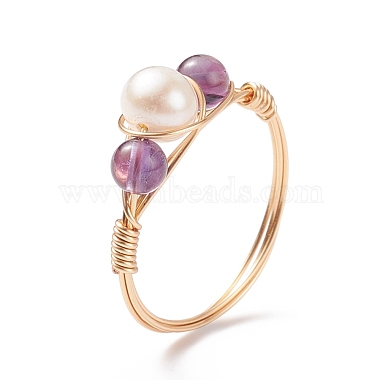 Gemstone & Natural Pearl Braided Finger Ring(RJEW-JR00509)-3