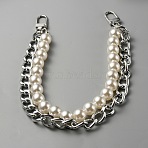 Plastic Imitation Pearl Beaded Double Strand Bag Handles, with Aluminum Curb Chain & Swivel Clasp, Platinum, 30.9cm(DIY-WH0449-83P)