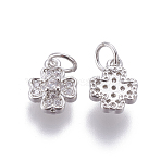 Brass Micro Pave Cubic Zirconia Charms, Cadmium Free & Lead Free, Flower, Clear, Platinum, 10x8x3.5mm, Hole: 3.5mm(ZIRC-E161-04P)