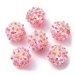PVC Plastic Paillette with Glass Seed Beaded Pendants, with Iron Loops, Flower Charms, Pink, 18x17mm, Hole: 4.3mm(FIND-G058-01A)