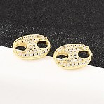 Brass Micro Pave Clear Cubic Zirconia Stud Earrings, Oval, Long-Lasting Plated, Rack Plating, Lead Free & Cadmium Free, Real 18K Gold Plated, 12.5x8mm(EJEW-F405-10G)