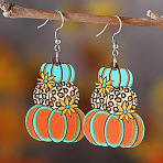 Thanksgiving Day Pumpkin Stainless Steel Wood Dangle Earrings, Platinum, Coral, 60x30mm(FS-WG285B1-01)