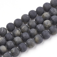 Natural Golden Sheen Obsidian Beads Strands, Frosted, Round, 4mm, Hole: 1mm, about 96pcs/strand, 15.5 inch(G-T106-001B)