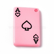 Printed Acrylic Pendants, Rectangle with Ace of Hearts Charm, Pink, 26x16.7x3.3mm, Hole: 2.2mm(MACR-C013-01B)