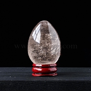Easter Raw Natural Smoky Quartz Egg Display Decorations, Wood Base Reiki Stones Statues for Home Office Decorations, 45x30mm(PW-WG89517-08)