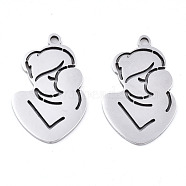 Mother's Day 201 Stainless Steel Pendants, Laser Cut, Infant & Mom, Stainless Steel Color, 21.5x13.5x0.9mm, Hole: 1.4mm(X-STAS-S081-036)