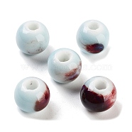 Handmade Porcelain Beads, Famille Rose Style, Round, Round, 9x9x7mm, Hole: 2.5mm, 5PCs/ set(PORC-O005-04B)