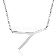 201 Stainless Steel Initial Pendants Necklaces, with Cable Chains, Letter, Letter.Y, 17.3~18.3 inch(44~46.5cm)x1.5mm, LetterY: 37.5x22x1mm(NJEW-S069-JN003D-Y)