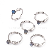 Dolphin Natural Labradorite Adjustable Rings, Platinum Tone Brass Finger Rings for Women, 1.2~5.3mm, Inner Diameter: 18mm(RJEW-G273-12P-01)