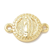 Rack Plating Brass Flat Round Connector Charms, Religion Virgin Mary Links, Long-Lasting Plated, Lead Free & Cadmium Free, Real 18K Gold Plated, 10x15x2.3mm, Hole: 1.6mm(KK-L224-095G-03)