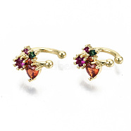 Brass Micro Pave Cubic Zirconia Cuff Earrings, Cadmium Free & Nickel Free & Lead Free, Cherry, Colorful, Real 16K Gold Plated, 1.5mm, Inner Diameter: 9mm(EJEW-S201-239G-NR)