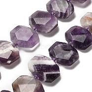 Natural Amethyst Beads Strands, with Glass Beads, Faceted, Rectangle, 20.5~22.5x15.5~16.5x6.5~7.5mm, Hole: 1.6mm, about 21pcs/strand, 15.12~15.28''(38.4~38.8cm)(G-H078-B04-01)