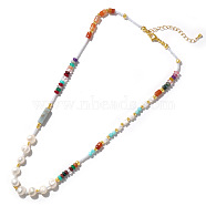 Bohemian Style Natural Freshwater Pearl & Brass Abacus Beaded Necklaces, Colorful, 16.54 inch(42cm)(LM7367)