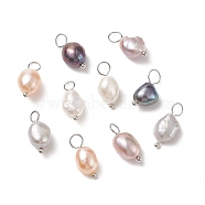 Natural Cultured Freshwater Pearl Pendants, with Brass Ball Head Pins, Two Sides Polished, Platinum, 15~17x6~9x5~7mm, Hole: 3.5mm(PALLOY-JF01949-02)