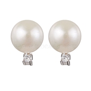 Natural Pearl Ear Studs, with Sterling Silver Micro Pave Cubic Zirconia Findings, Round, Platinum, 11x8mm(EJEW-P286-54P)