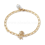 Brass Curb Chain Bracelets, with Alloy Starfish Scallop Shell Shape, for Women, Golden, 8-3/8 inch(21.2cm)(BJEW-JB09982)