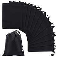 Polyester Bags, with Drawstring Ropes, Rectangle, Black, 20x16x0.02cm(ABAG-WH0035-026C)