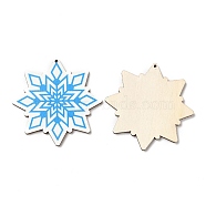 Single Face Christmas Printed Wood Big Pendants, Snowflake Charms, Dodger Blue, 50x50x2.5mm, Hole: 1.6mm(WOOD-D025-11)
