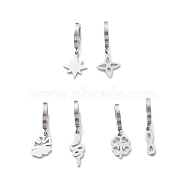 3 Pair 3 Style Star & Clover & Snake & Infinity 304 Stainless Steel Asymmetrical Earrings, Dangle Hoop Earrings for Women, Stainless Steel Color, 26~33mm, Pin: 1mm, 1 Pair/style(EJEW-B020-14P)