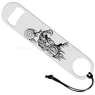 201 Stainless Steel Bottle Opener, with PU Leather Cord, Rectangle, Motorbike, 178x38x2mm(AJEW-WH0393-022)