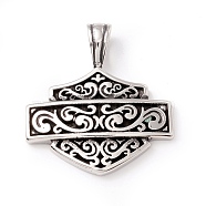 Tibetan Style 304 Stainless Steel Pendants, Shield, Antique Silver, 43.5x40x5.5mm, Hole: 10x6.5mm(STAS-P305-54AS)