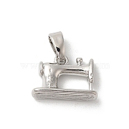 Rack Plating Brass Charms, Long-Lasting Plated, Cadmium Free & Lead Free, Sewing Machine, Platinum, 9x13x4mm, Hole: 5x3mm(KK-Z056-01P)