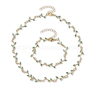Cubic Zirconia Branch Links Bracelets & Necklaces Sets, Brass Jewelry for Women, Golden, Bracelet: 7-5/8 inch(19.3cm), Necklace: 16-1/4 inch(41.2cm)(SJEW-JS01294)