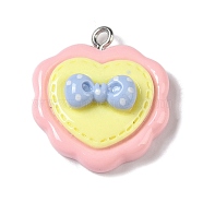 Opaque Resin Pendants, Cartoon Charms with Platinum Plated Iron Loops, Bowknot, 24.5x22x7.5mm, Hole: 2mm(RESI-S403-04F)