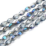 Electroplate Glass Beads Strands, Half Plated, Faceted, Oval, Blue, 6x4mm, Hole: 1mm, about 72pcs/strand, 16 inch(EGLA-J013-4x6mm-H03)