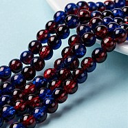 Spray Painted Crackle Glass Beads Strands, Round, Two Tone, Medium Blue, 8mm, Hole: 1.3~1.6mm, about 100pcs/strand, 31.4 inch(CCG-Q002-8mm-12)