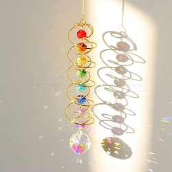 K9 Glass Teardrop Suncatchers, Iron Spiral Wire Wrap Hanging Ornaments Home Garden Decoration, Clear AB, 450mm(PW-WG63241-03)