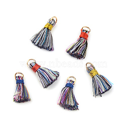 Nylon Thread Tassel Pendant Decorations, with Golden Iron Jump Rings, Random Color Binding Threads, Mixed Color, 19~30x9~11mm(FIND-S229-28)