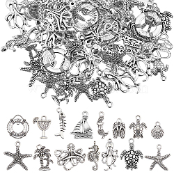 90Pcs 15 Style Tibetan Style Alloy Pendants, Mixed Shapes, Antique Silver, 13~30.5x8.5~24x2~4.5mm, Hole: 1.5~3mm, 6pcs/style(TIBEP-SC0002-57)