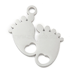 Non-Tarnish 304 Stainless Steel Pendants, Laser Cut, Footprint Charm, Stainless Steel Color, 26x21.5x1mm, Hole: 2.5mm(STAS-B056-18P)