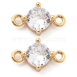 Brass Clear Cubic Zirconia Connector Charms, Flat Round Links, Real 18K Gold Plated, 6x11x3mm, Hole: 1.2mm(KK-G516-10G)