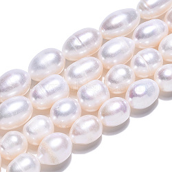 Natural Cultured Freshwater Pearl Beads Strands, Rice, Creamy White, 8.5~14.5x8~9mm, Hole: 0.7mm, about 29~36pcs/strand, 13.74 inch~14.96 inch(34.9cm~38cm)(PEAR-N012-08O)