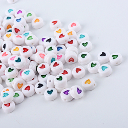 Opaque Acrylic Heart Letter Beads, Mixed Color, 7x7x3.5mm, Hole: 1.8mm(X-SACR-Q126-07)