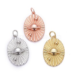 Brass Pendants, Long-Lasting Plated, with Jump Ring, Oval with Star, Mixed Color, 22x15x3.5mm(KK-Z009-27)