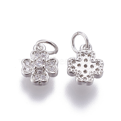Brass Micro Pave Cubic Zirconia Charms, Flower, Clear, Platinum, 10x8x3.5mm, Hole: 3.5mm(ZIRC-E161-04P)