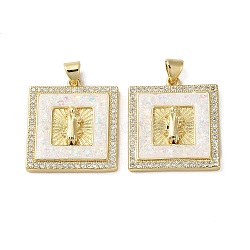 Brass Micro Pave Cubic Zirconia Pendants, with Shell, Square, Real 18K Gold Plated, 24x21x4mm, Hole: 4.5x3.5mm(KK-D057-09G)